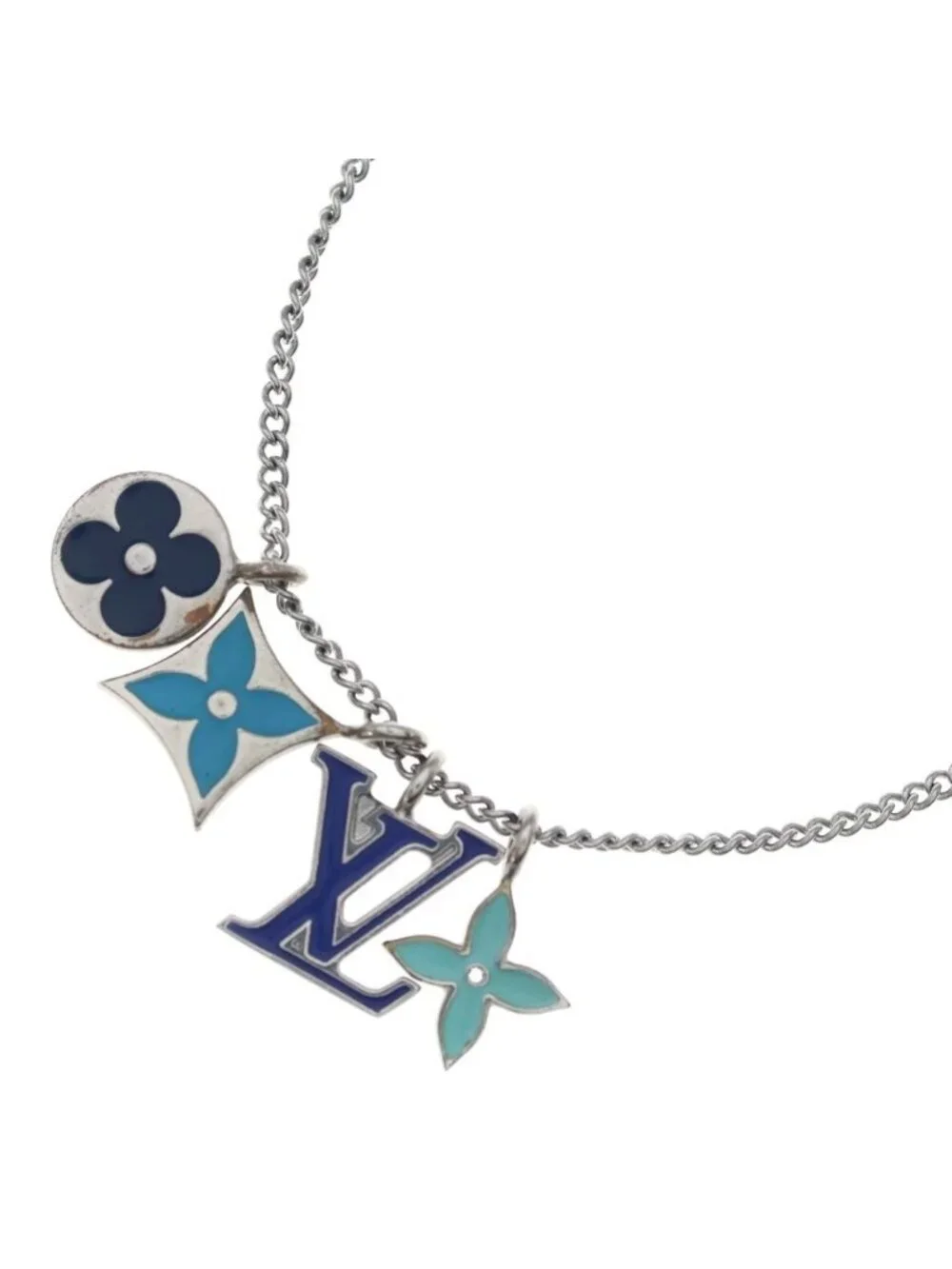 Louis Vuitton Pendant LV Instinct Monogram Chain Necklace Silver